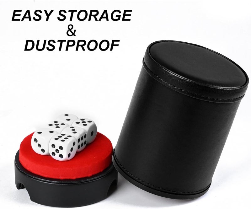Hloyacc Dice Cup Leather Set with Lid, Felt-Lined PU Leather Quiet Shaker for Yahtzee Farkle Dice Board Games, Set of Six 16mm Dice Included - Image 5